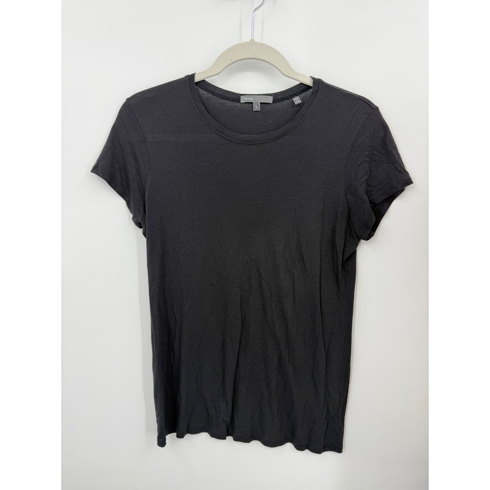 Vince Pima Cotton Modal Crewneck T-Shirt Womens Large Black Short Sleeve Basic